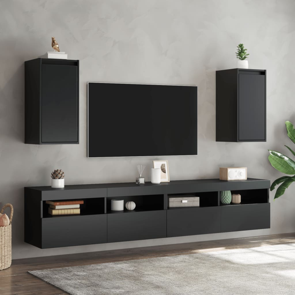 Zidni ormarići 2 kom crni 30 x 30 x 60 cm od masivne borovine