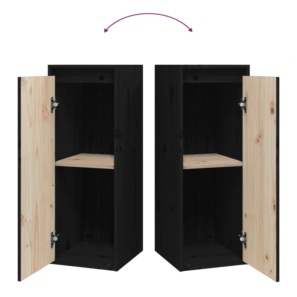 Zidni ormarići 2 kom crni 30 x 30 x 80 cm od masivne borovine