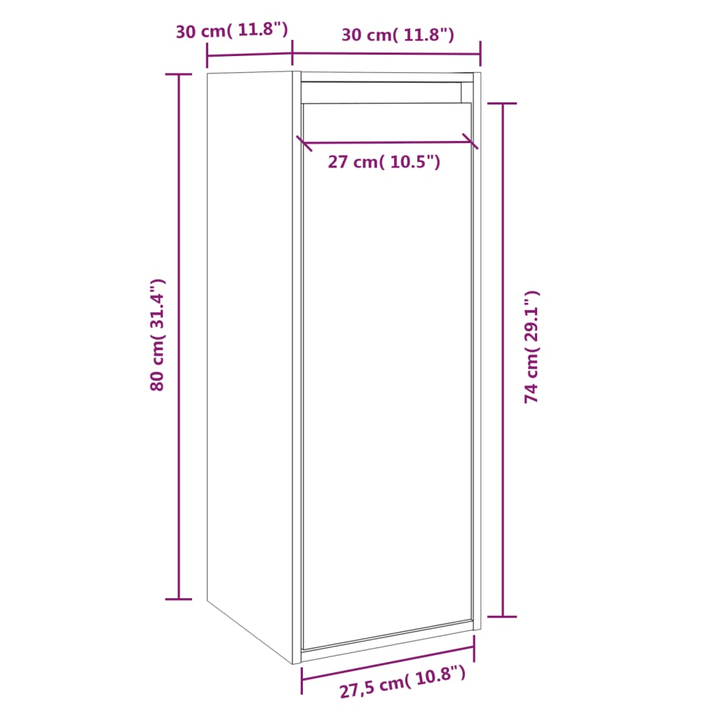 Zidni ormarići 2 kom crni 30 x 30 x 80 cm od masivne borovine