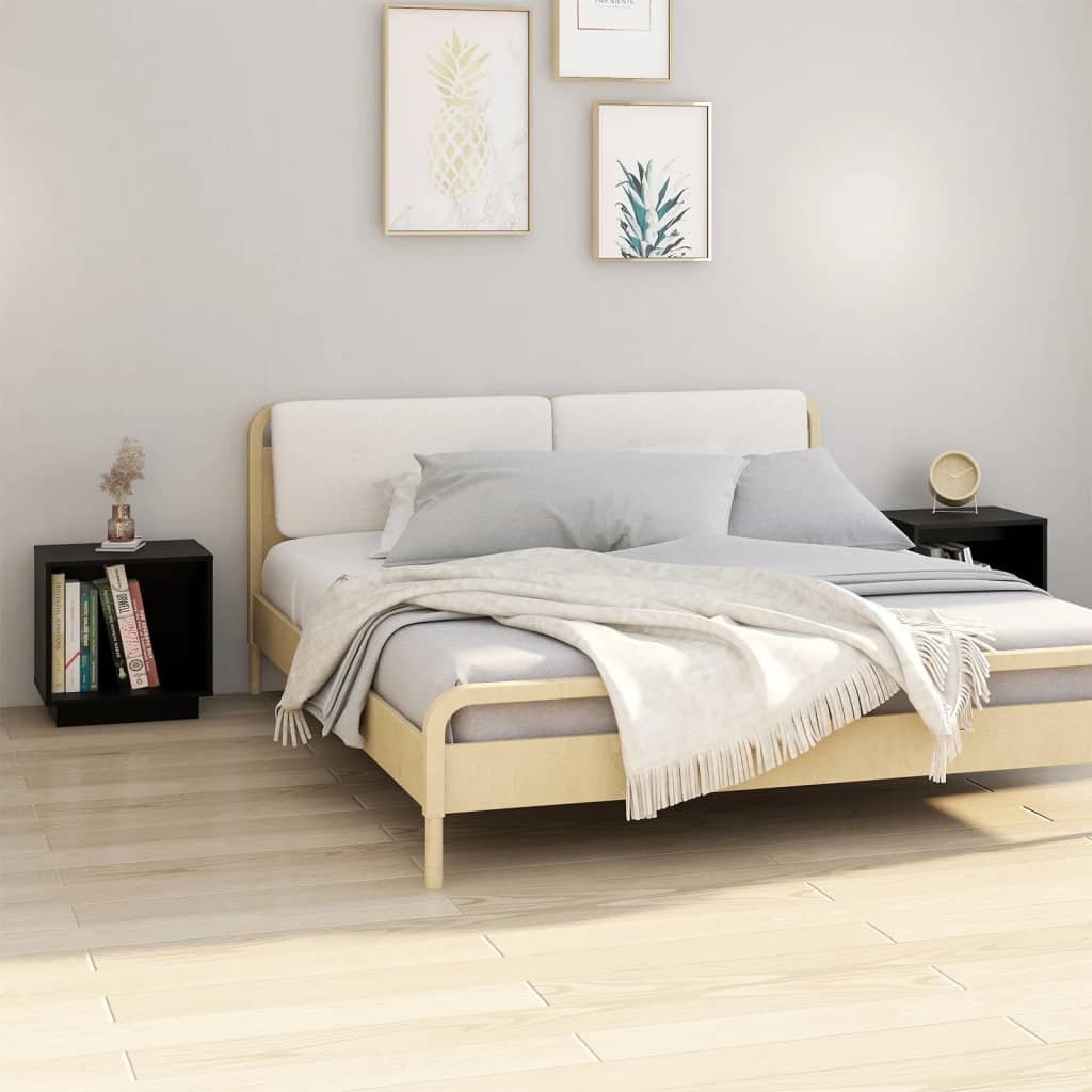 Noćni ormarići 2 kom crni 40 x 30 x 40 cm od masivne borovine