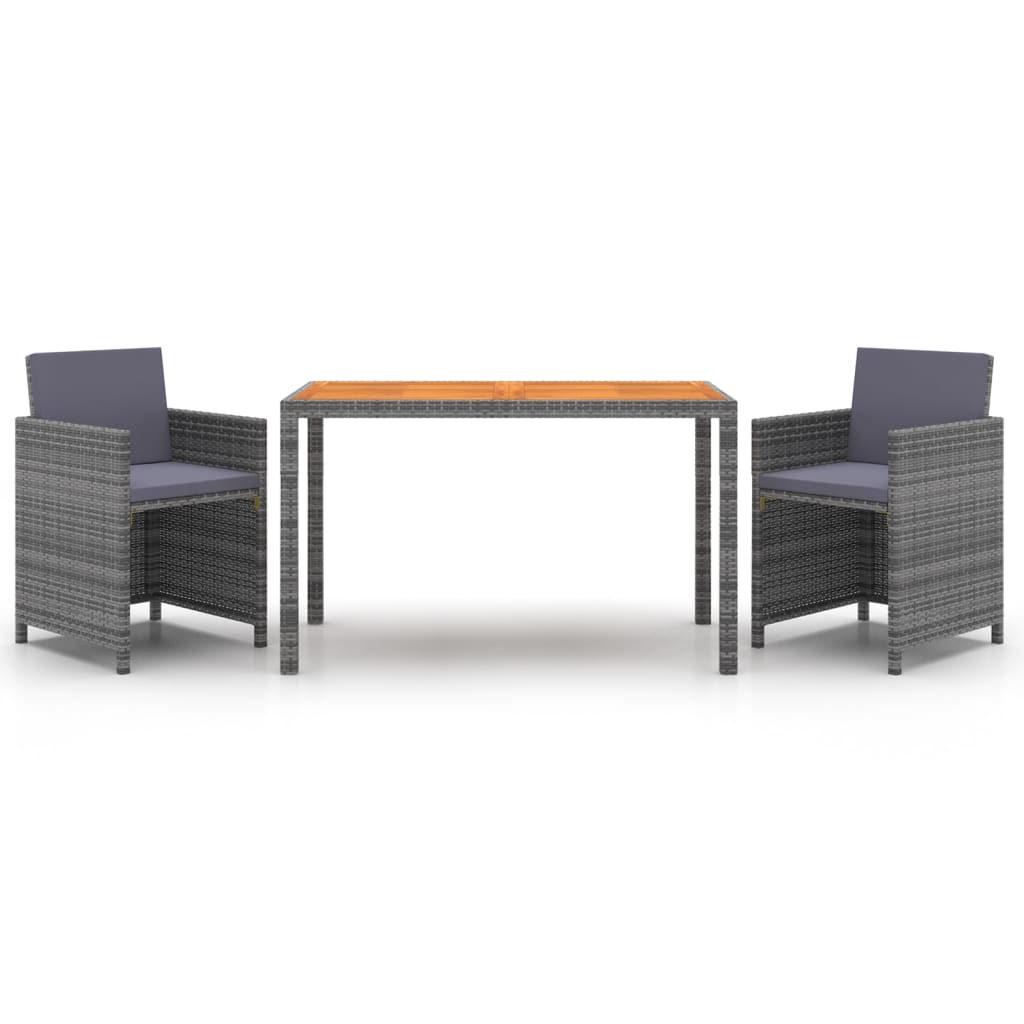 3-dijelni vrtni blagovaonski set od poliratana s jastucima sivi