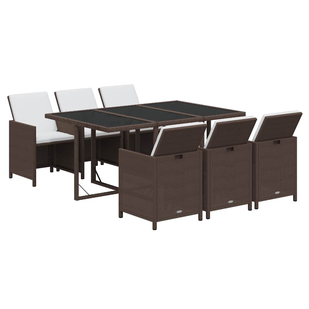 7-dijelni vrtni blagovaonski set s jastucima poliratan smeđi Smeđa 163 cm table length