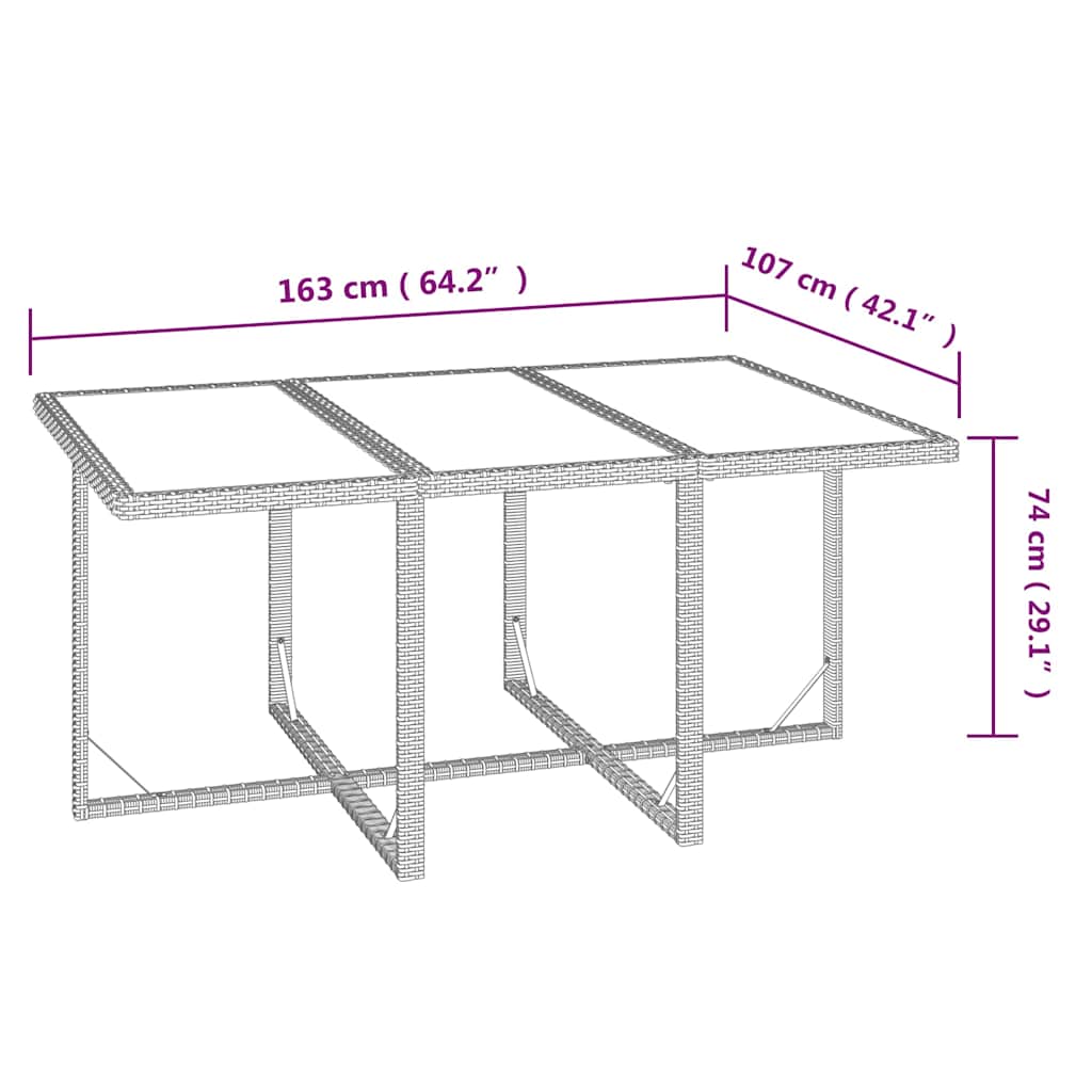 7-dijelni vrtni blagovaonski set s jastucima poliratan smeđi Smeđa 163 cm table length