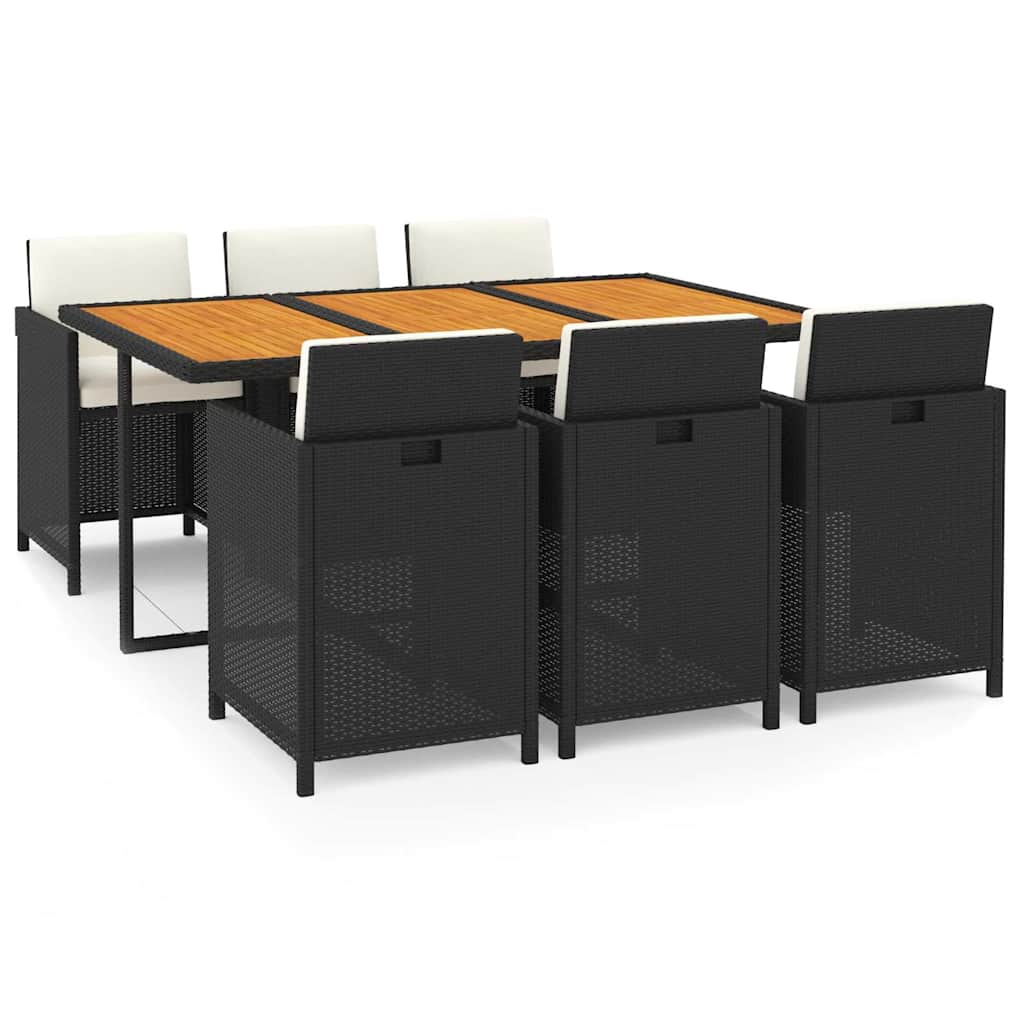 7-dijelni vrtni blagovaonski set s jastucima crni od poliratana Crna 163 cm table length