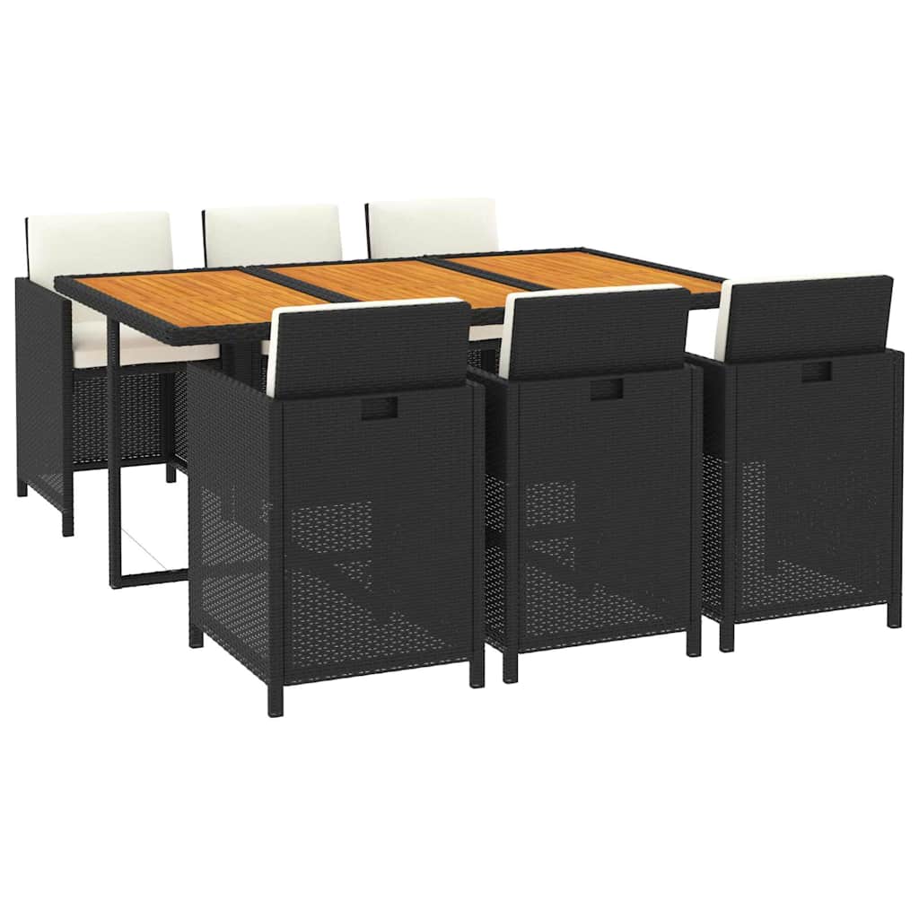 7-dijelni vrtni blagovaonski set s jastucima crni od poliratana Crna 163 cm table length