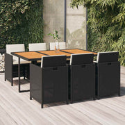 7-dijelni vrtni blagovaonski set s jastucima crni od poliratana Crna 163 cm table length