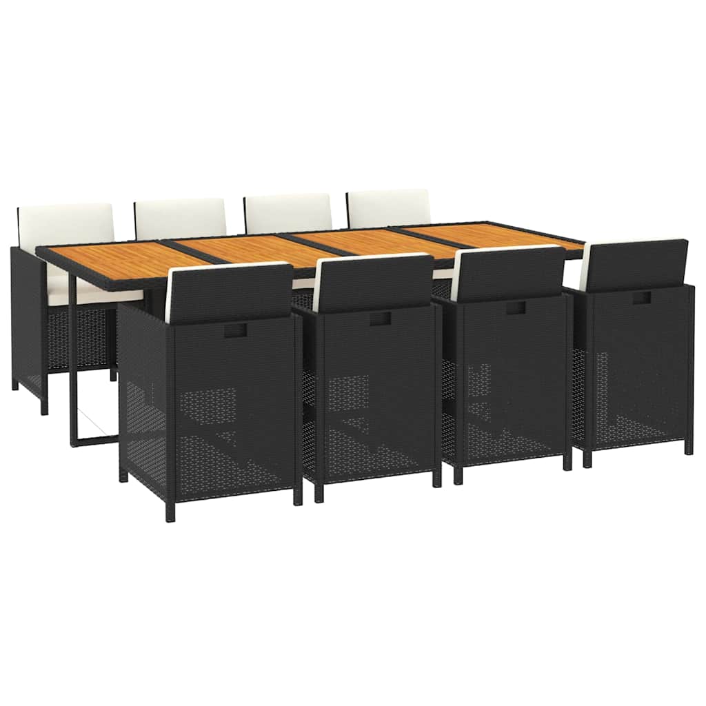 9-dijelni vrtni blagovaonski set s jastucima crni od poliratana Crna 219 cm table length