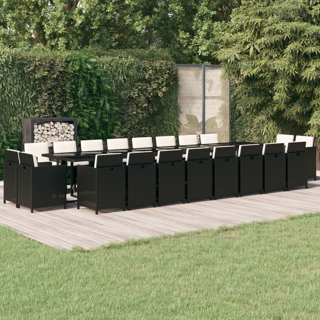 21-dijelni vrtni blagovaonski set s jastucima poliratan crni