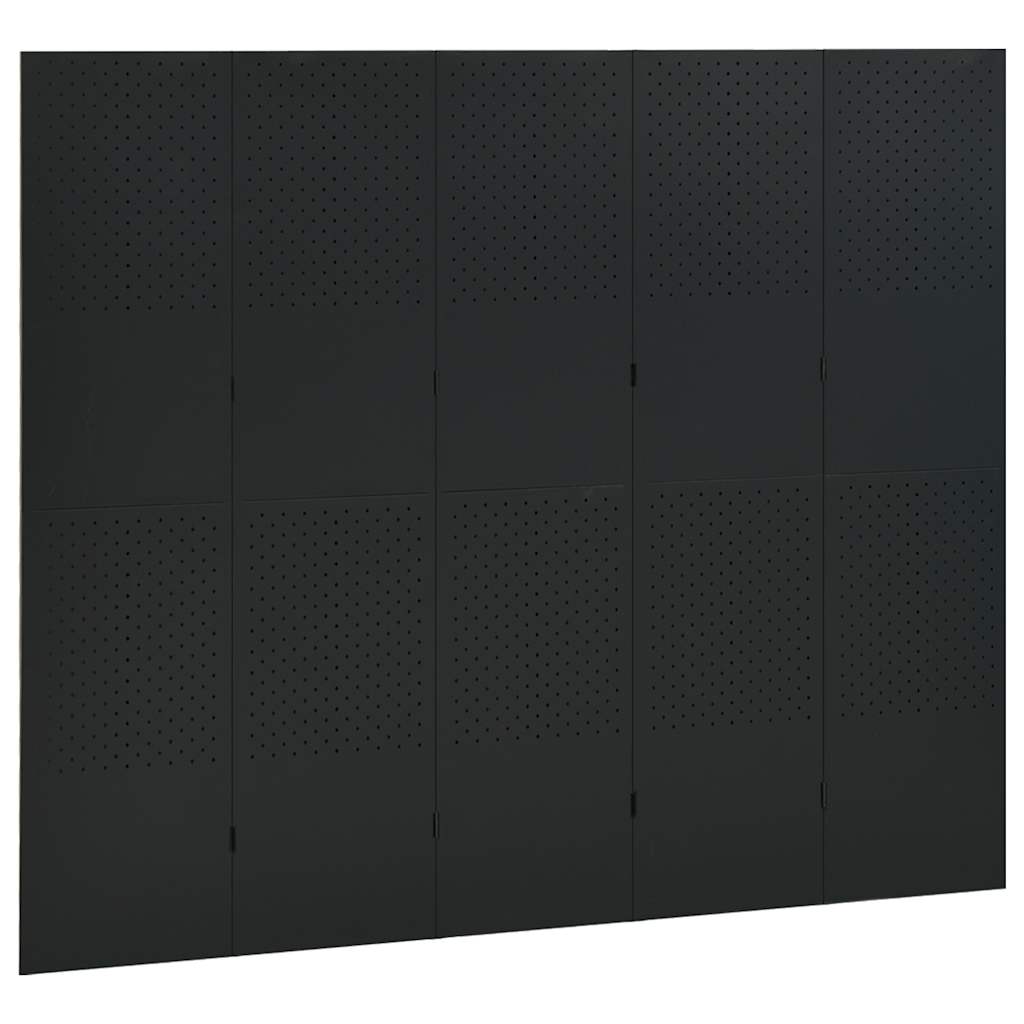 Sobne pregrade s 5 panela 2 kom crne 200 x 180 cm čelične