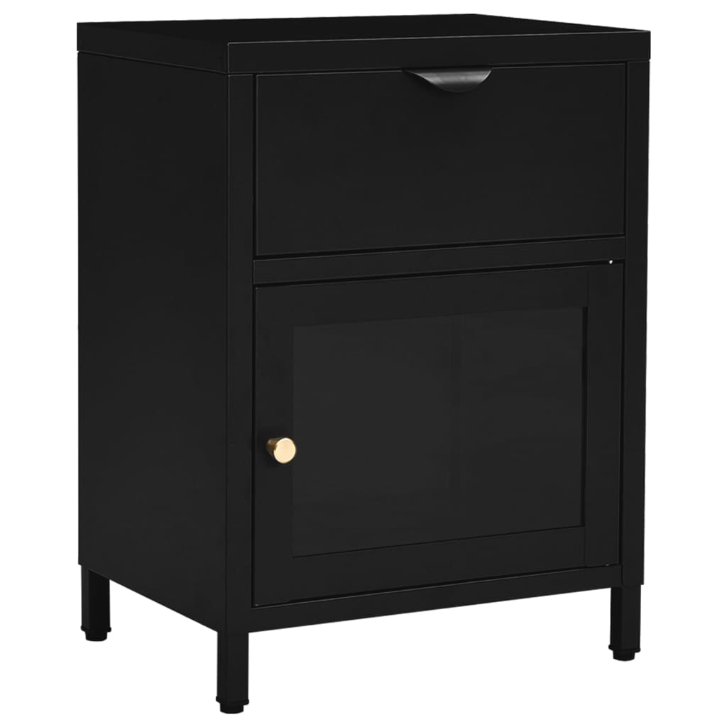 Noćni ormarići 2 kom crni 40 x 30 x 54,5 cm od čelika i stakla