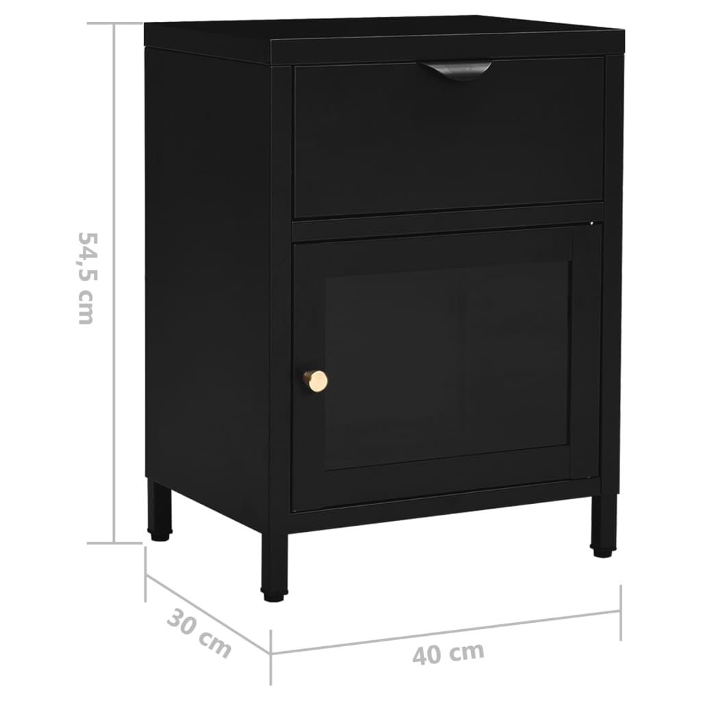 Noćni ormarići 2 kom crni 40 x 30 x 54,5 cm od čelika i stakla