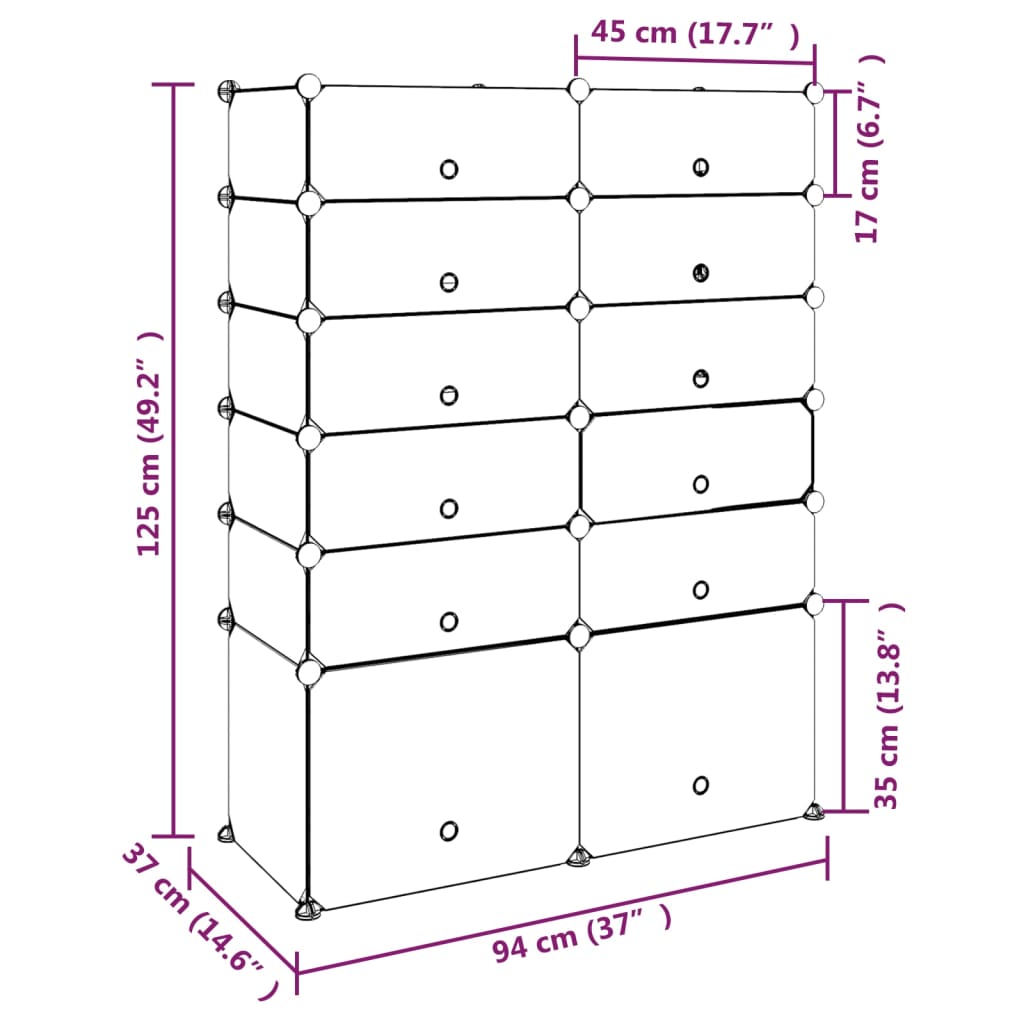 Stalak za cipele crni 94 x 37 x 125 cm PP