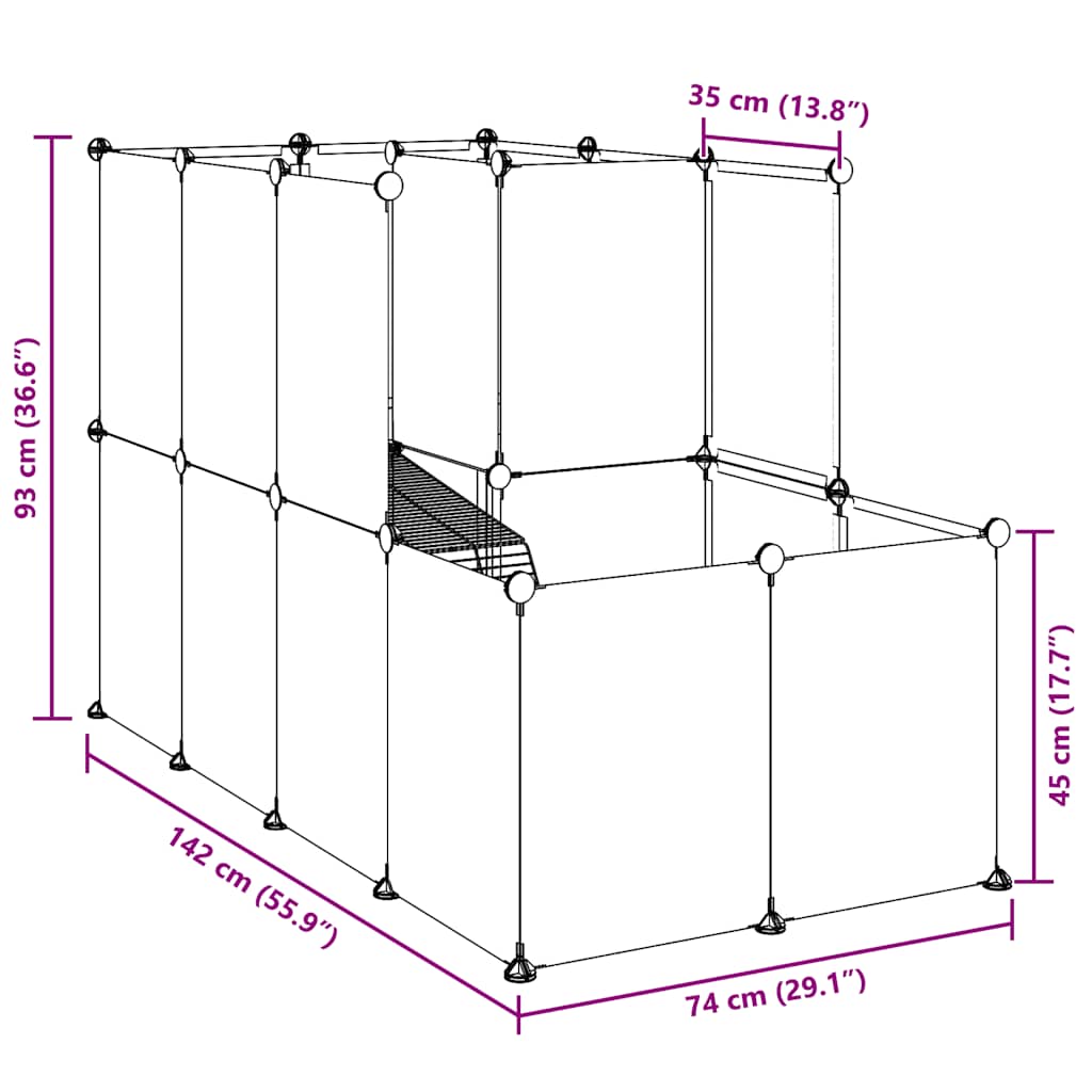 Kavez za male životinje crni 142 x 74 x 93 cm PP i čelik