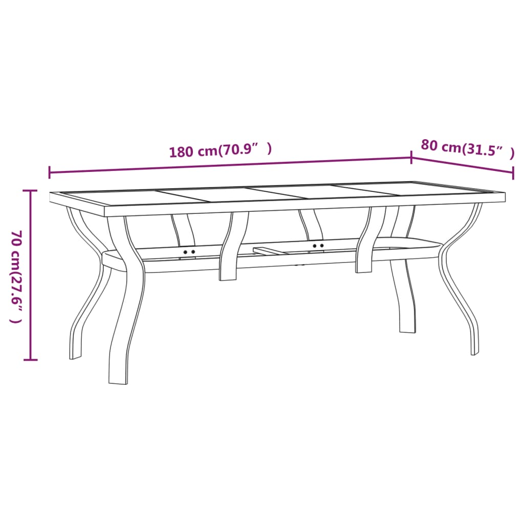 Vrtni stol sivo-crni 180 x 80 x 70 cm od čelika i stakla
