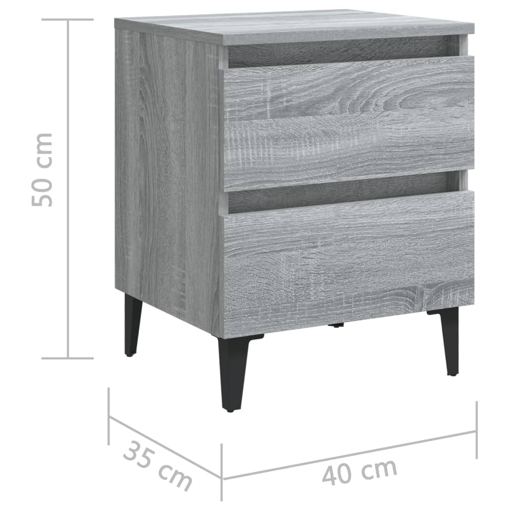 Noćni ormarić s metalnim nogama boja sivog hrasta 40x35x50 cm