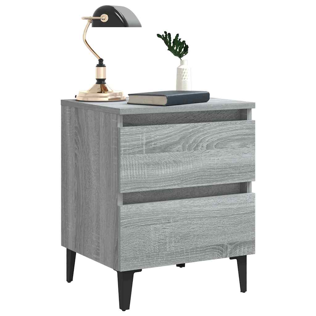 Noćni ormarići s metalnim nogama 2 kom sivi hrast 40x35x50 cm
