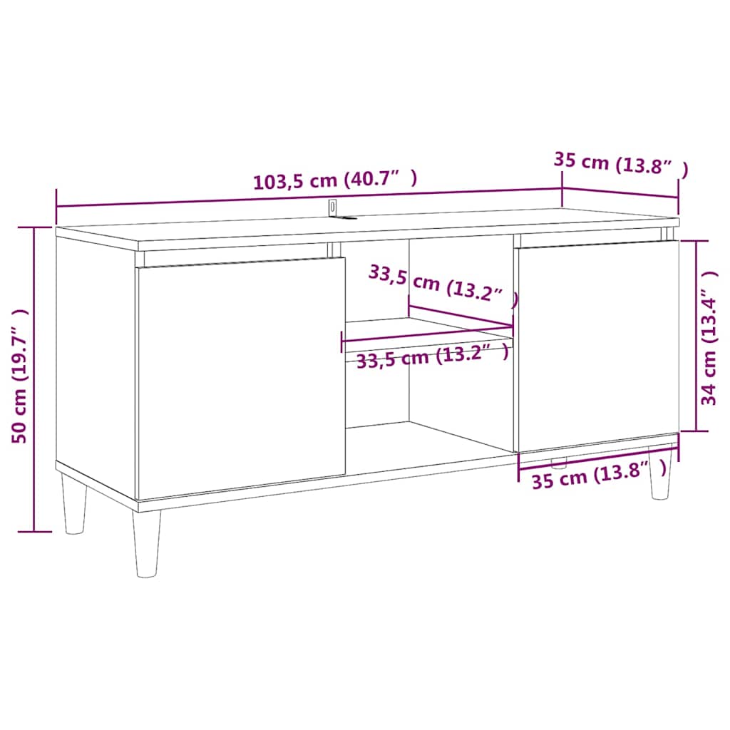 TV ormarić s drvenim nogama dimljeni hrast 103,5 x 35 x 50 cm