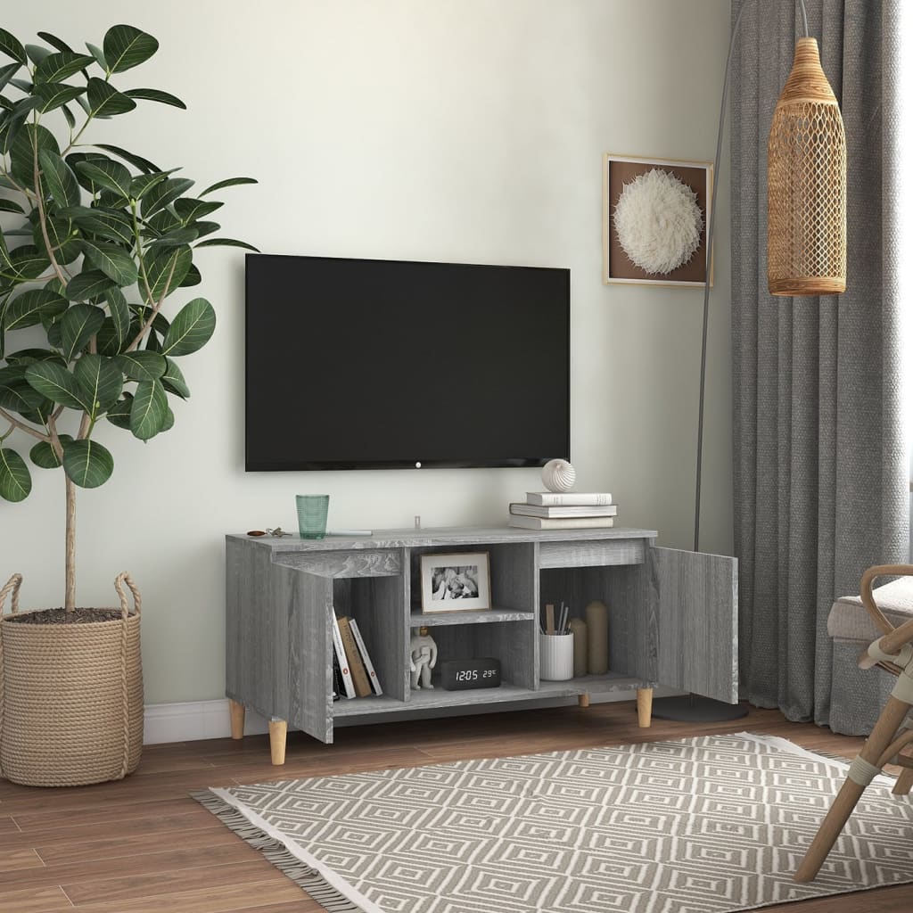 TV ormarić s drvenim nogama boja sivog hrasta 103,5x35x50 cm