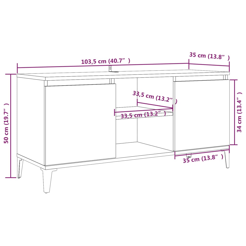 TV ormarić s metalnim nogama dimljeni hrast 103,5 x 35 x 50 cm