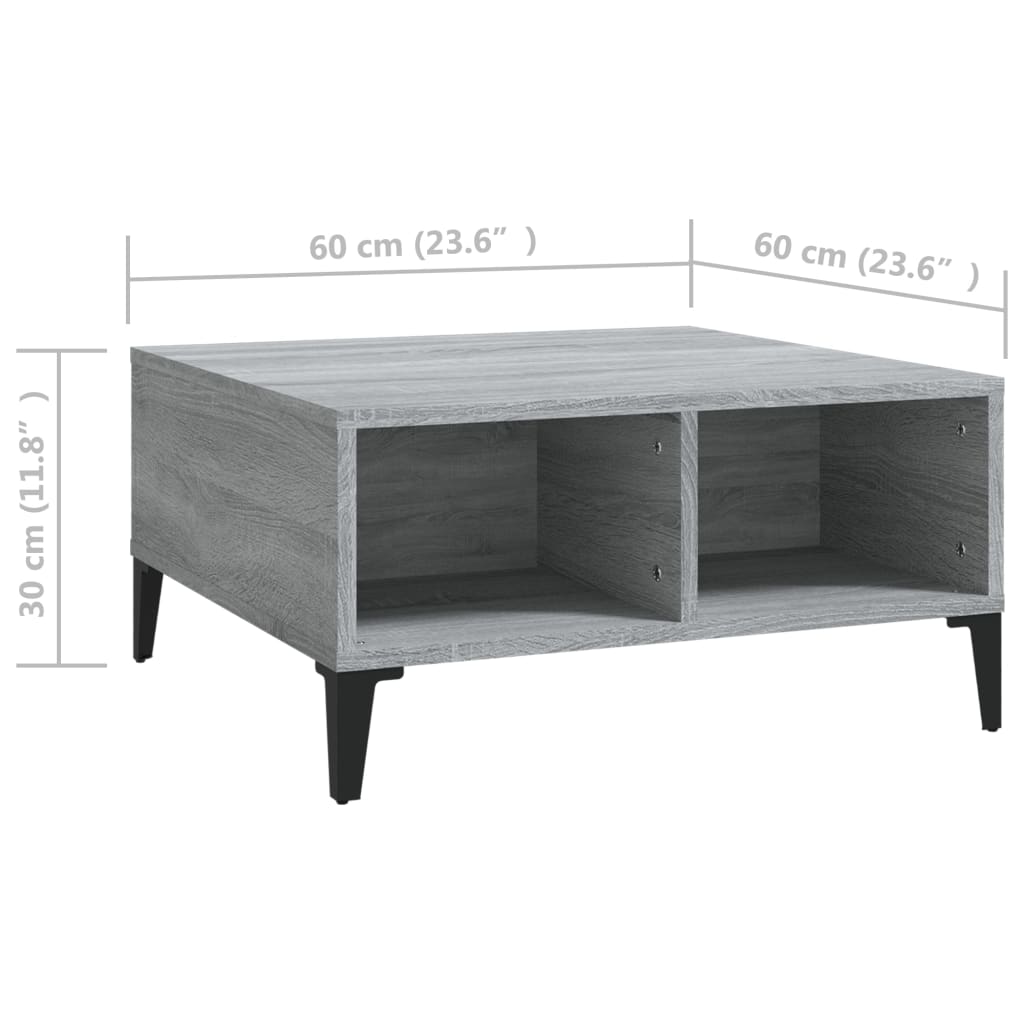 Stolić za kavu siva boja hrasta 60x60x30 cm konstruirano drvo
