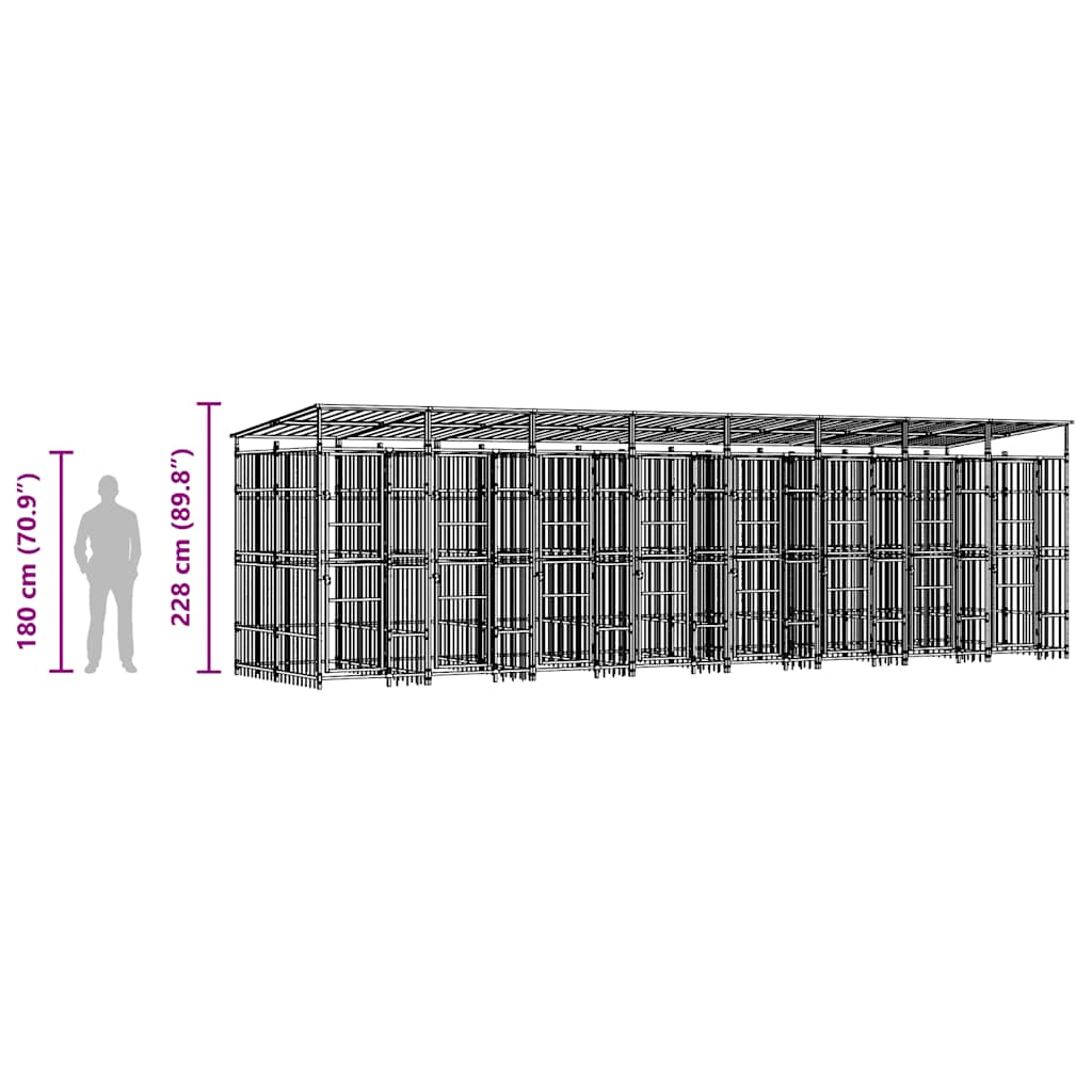 Vanjski kavez za pse s krovom čelični 14,75 m²