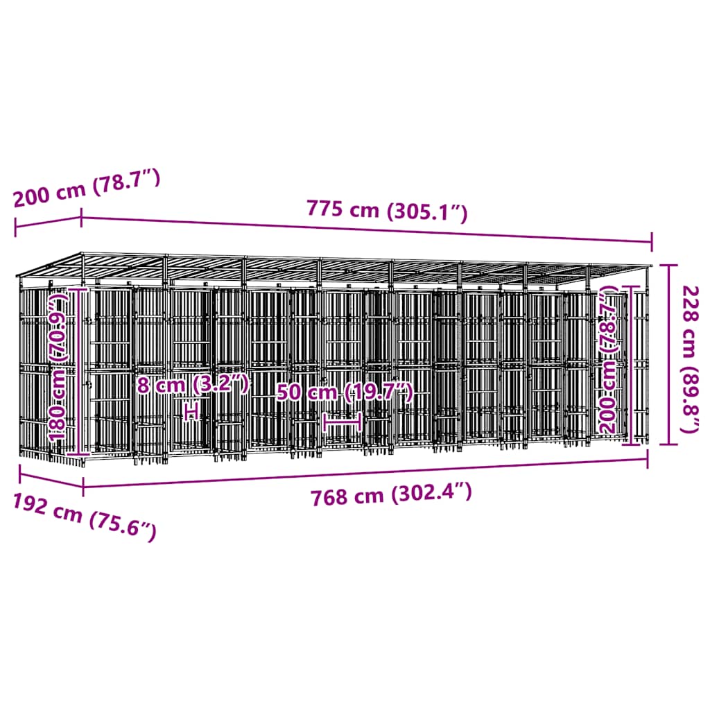 Vanjski kavez za pse s krovom čelični 14,75 m²