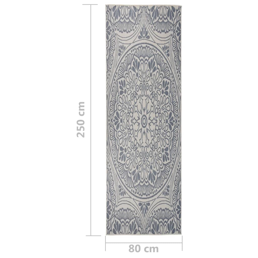 Vanjski tepih ravnog tkanja 80 x 250 cm plavi s uzorkom