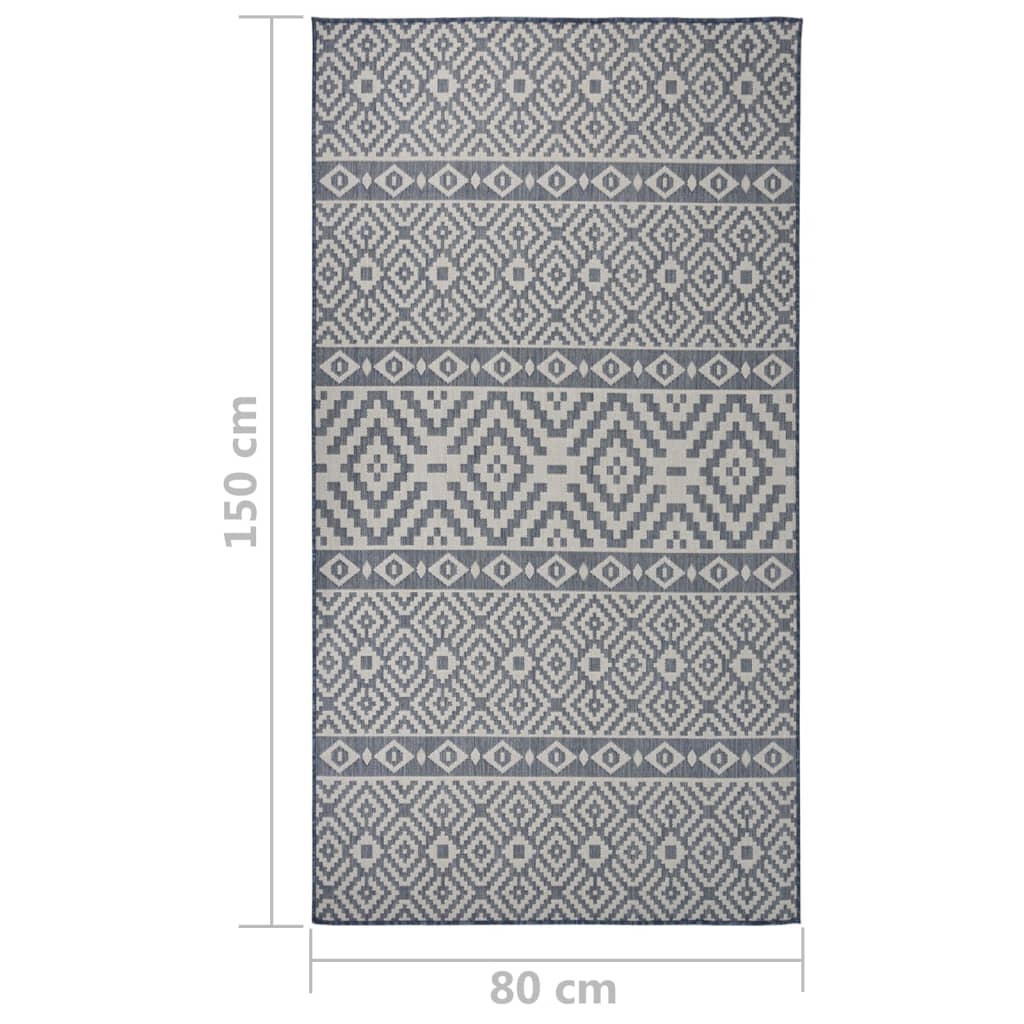 Vanjski tepih ravnog tkanja 80 x 150 cm plave pruge
