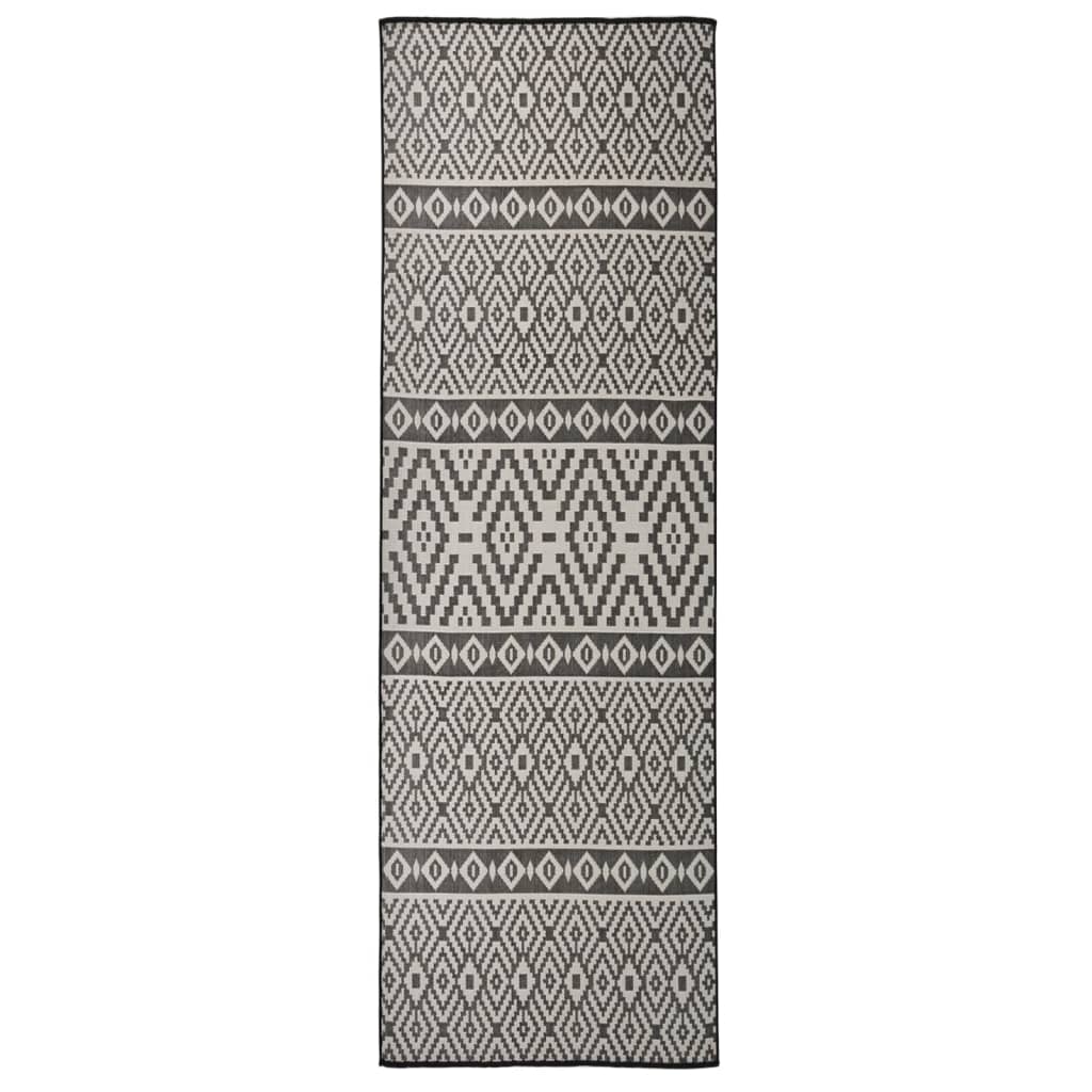 Vanjski tepih ravnog tkanja 80 x 250 cm crne pruge