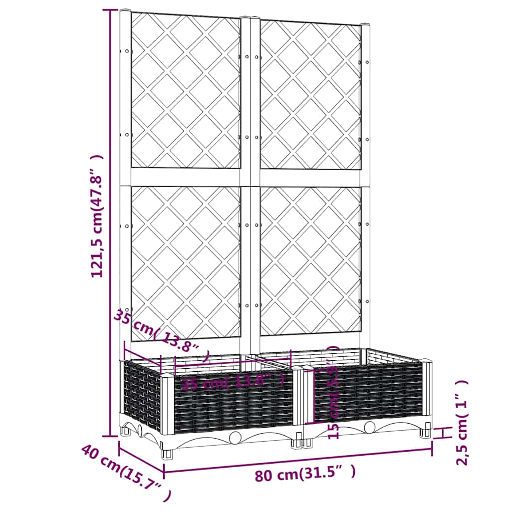 Vrtna žardinjera s rešetkom plavo-siva 80x40x121,5 cm PP
