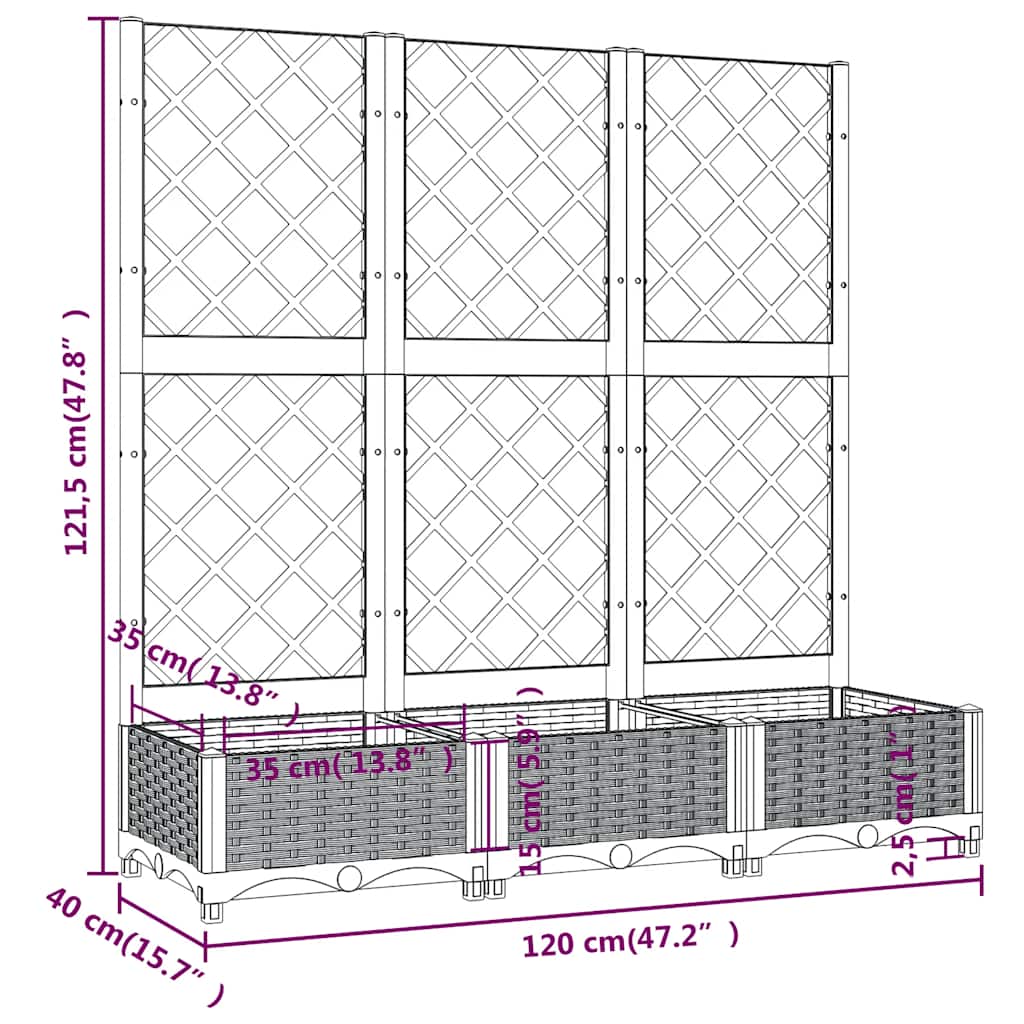 Vrtna sadilica s rešetkom plava siva 120 x 40 x 121,5 cm PP