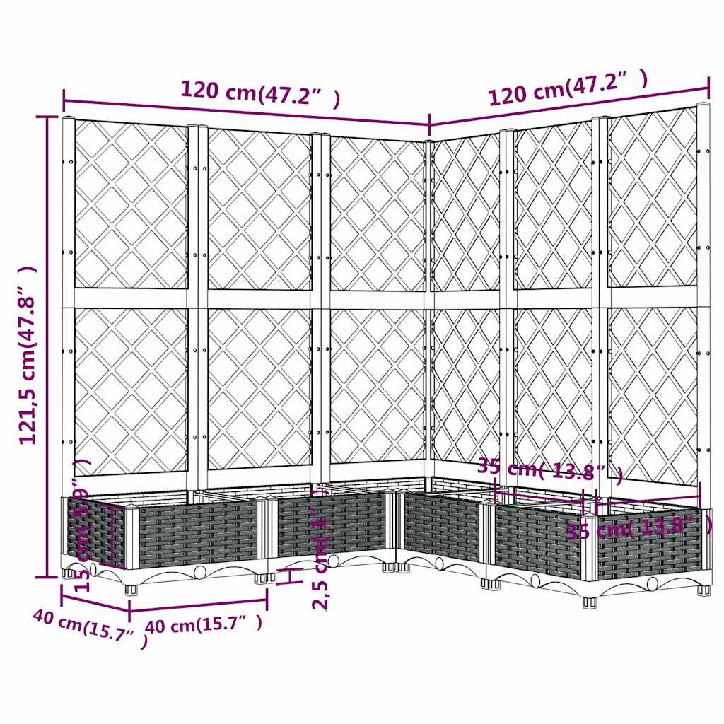 Vrtna sadilica s rešetkom plava siva 120 x 120 x 121,5 cm PP