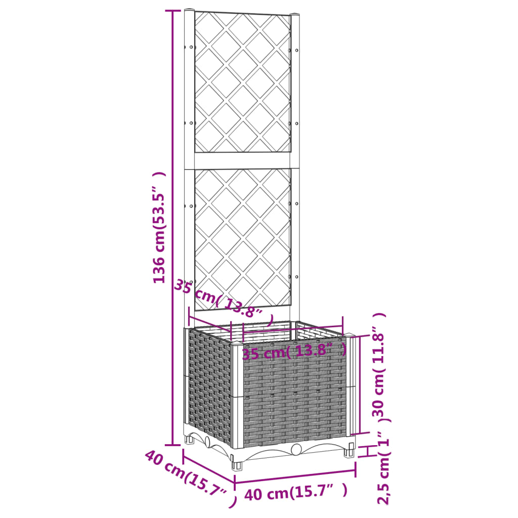 Vrtna sadilica s rešetkom smeđa 40 x 40 x 136 cm PP