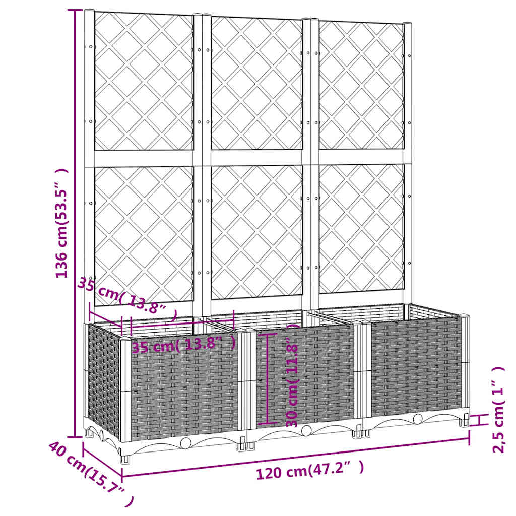 Vrtna žardinjera s rešetkom smeđa 120x40x136 cm PP