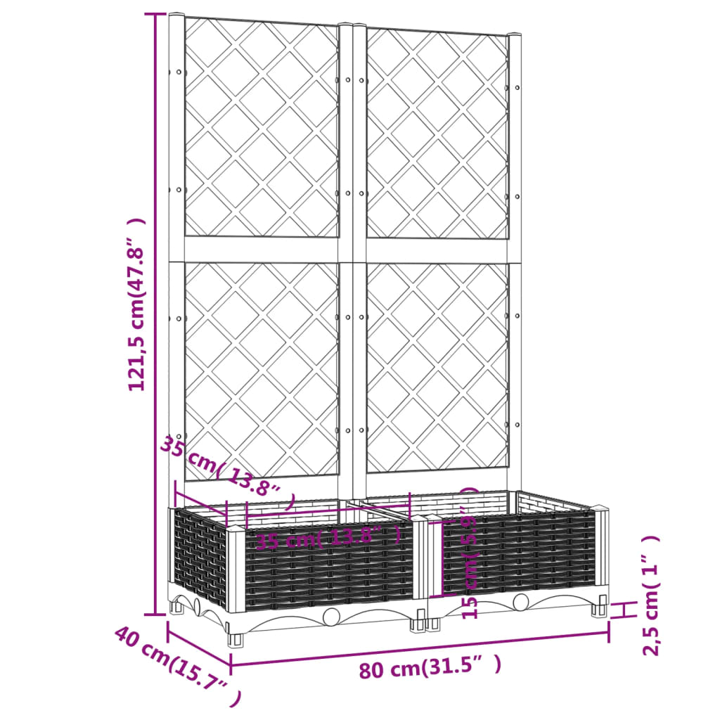 Vrtna žardinjera s rešetkom crna 80x40x121,5 cm PP
