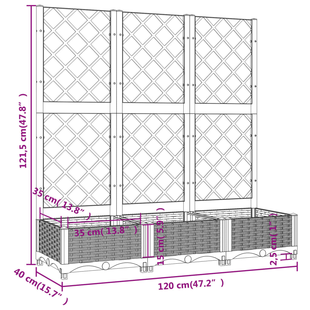 Vrtna žardinjera s rešetkom crna 120x40x121,5 cm PP