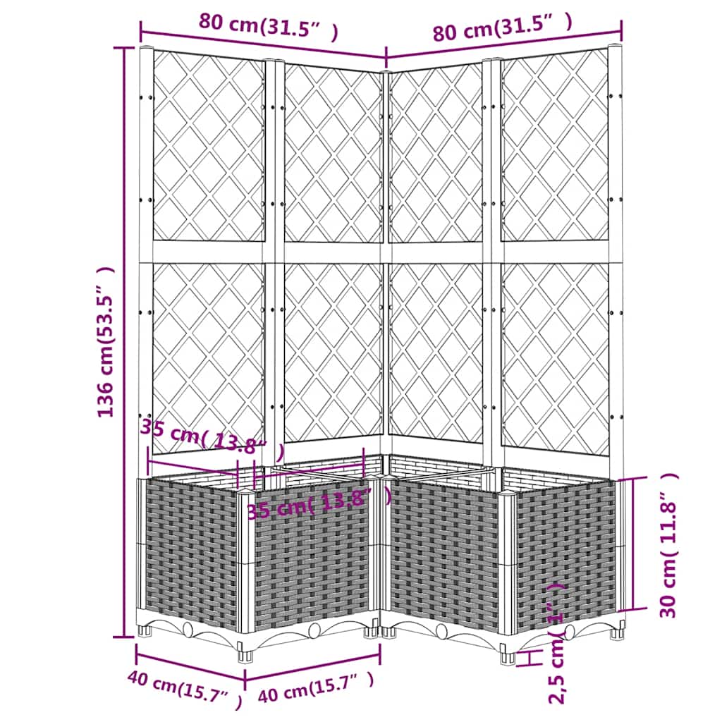 Vrtna sadilica s rešetkom crna 80 x 80 x 136 cm PP