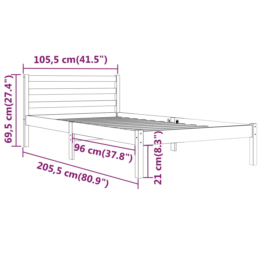 Okvir za krevet od masivne borovine 100 x 200 cm