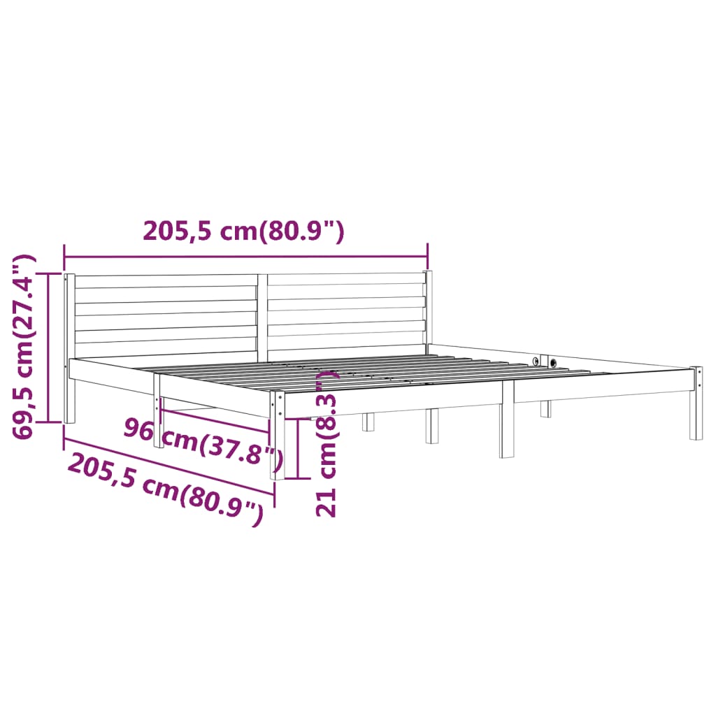 Okvir za krevet od masivne borovine 200 x 200 cm bijeli
