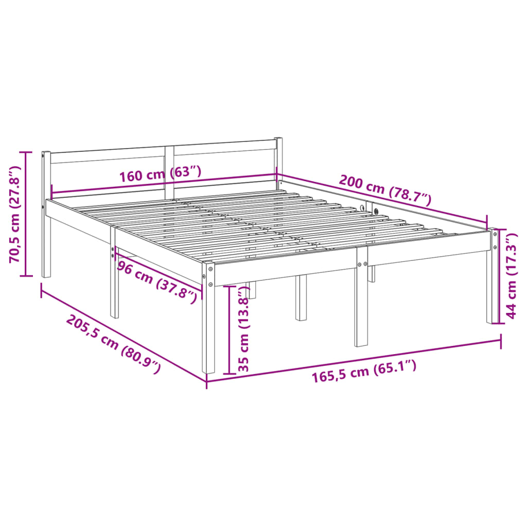 Krevet za starije osobe bijeli 160 x 200 cm od masivne borovine