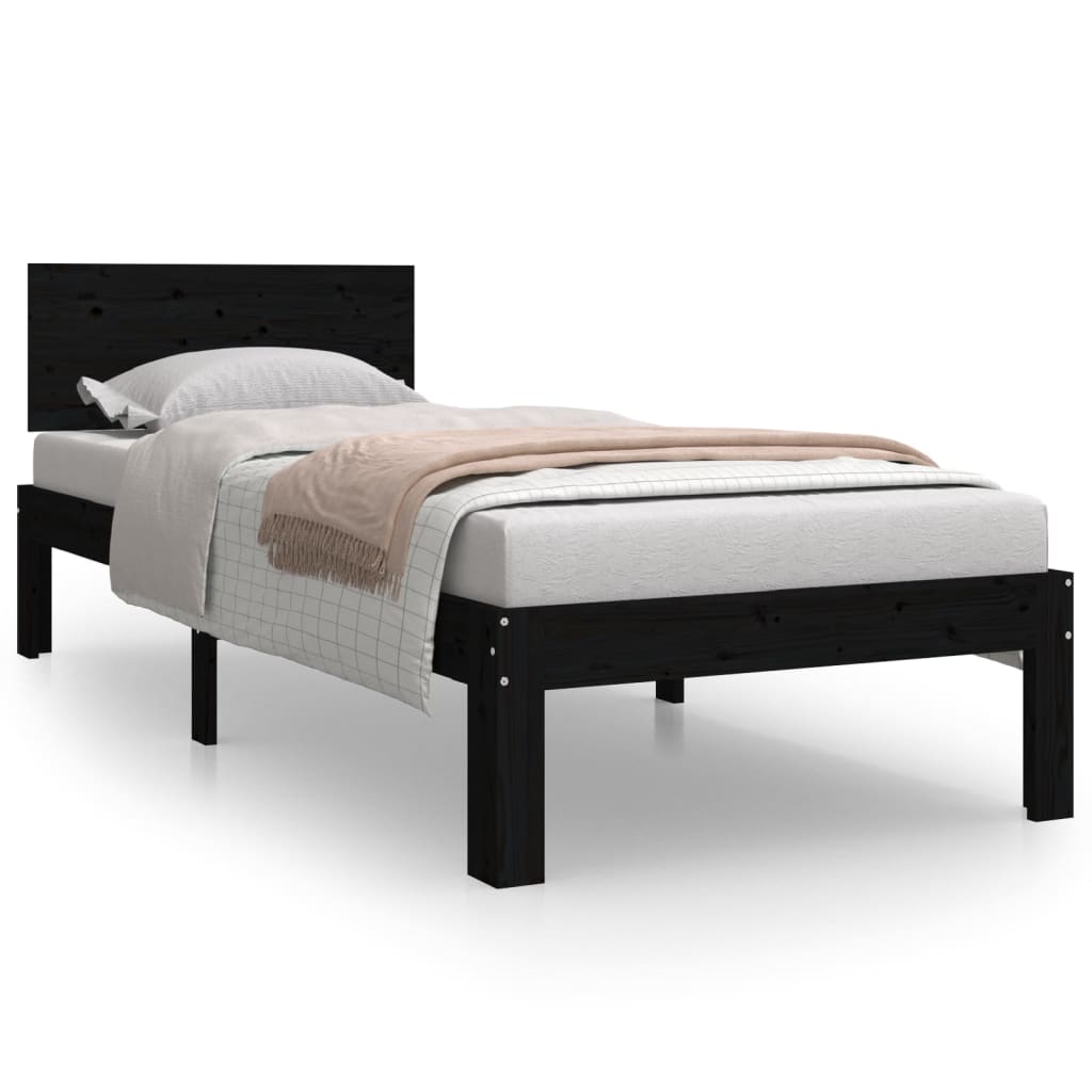 Okvir za krevet od masivnog drva crni 75 x 190 cm mali