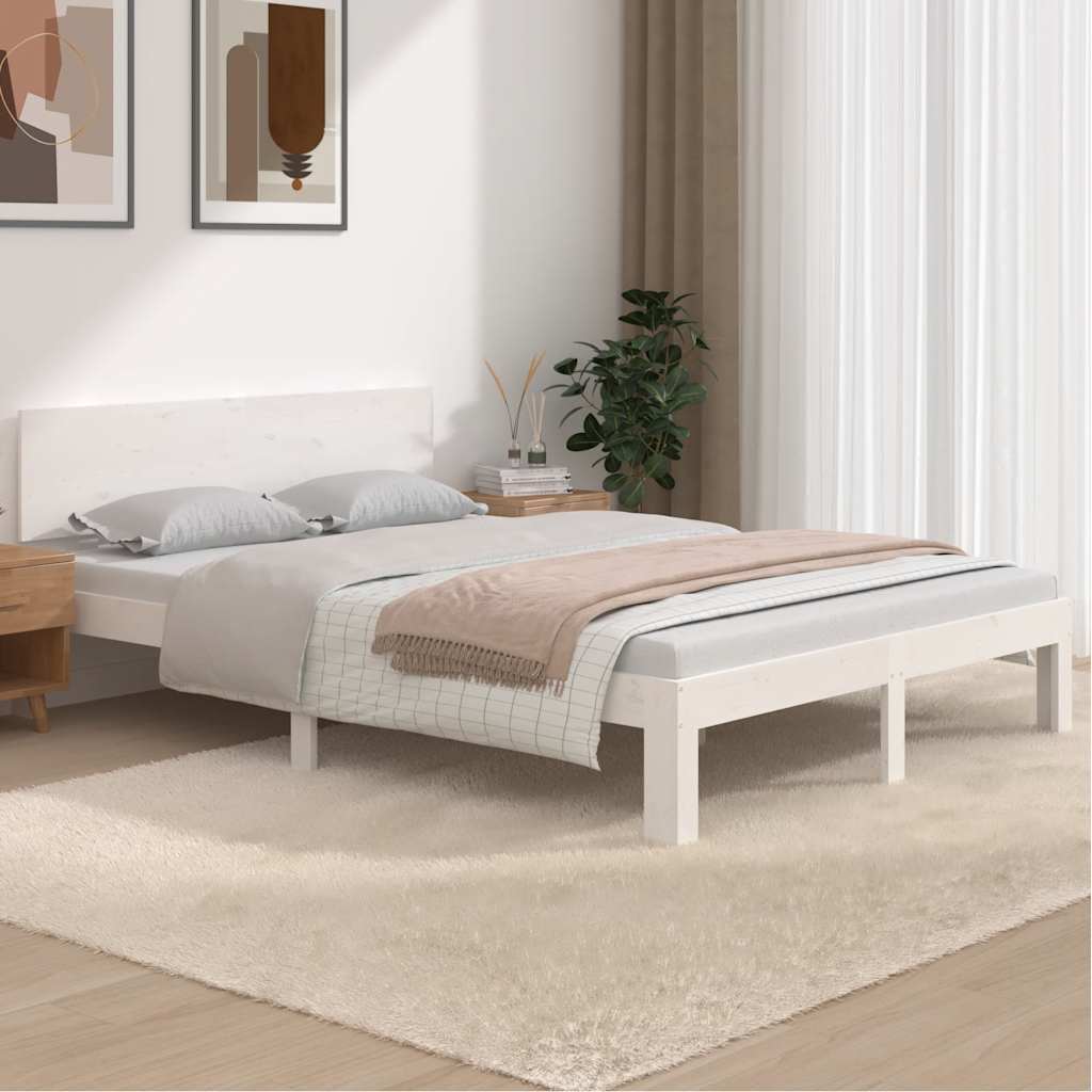 Okvir za krevet od masivne borovine bijeli 150 x 200 cm king