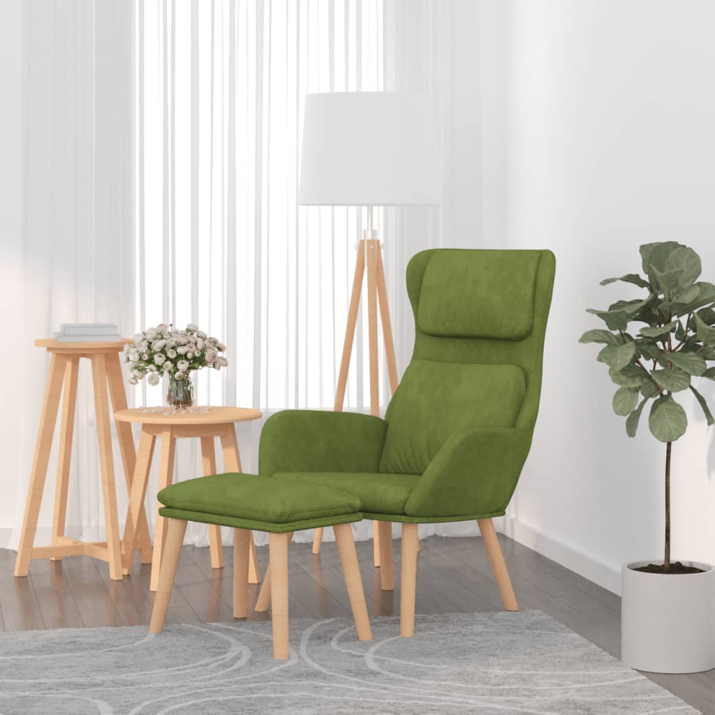 Stolica za opuštanje s tabureom svjetlozelena baršunasta