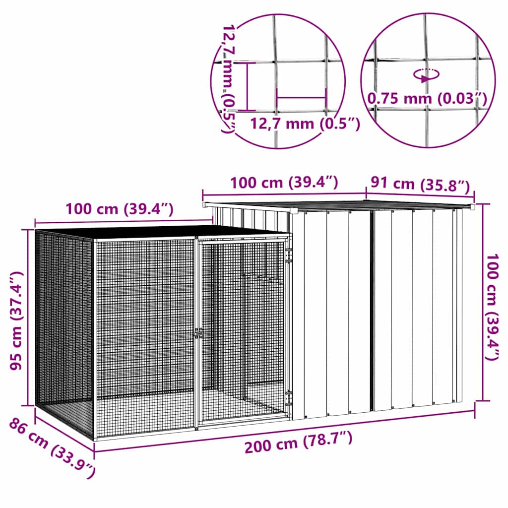 Kavez za kokoši sivi 200 x 91 x 100 cm od pocinčanog čelika
