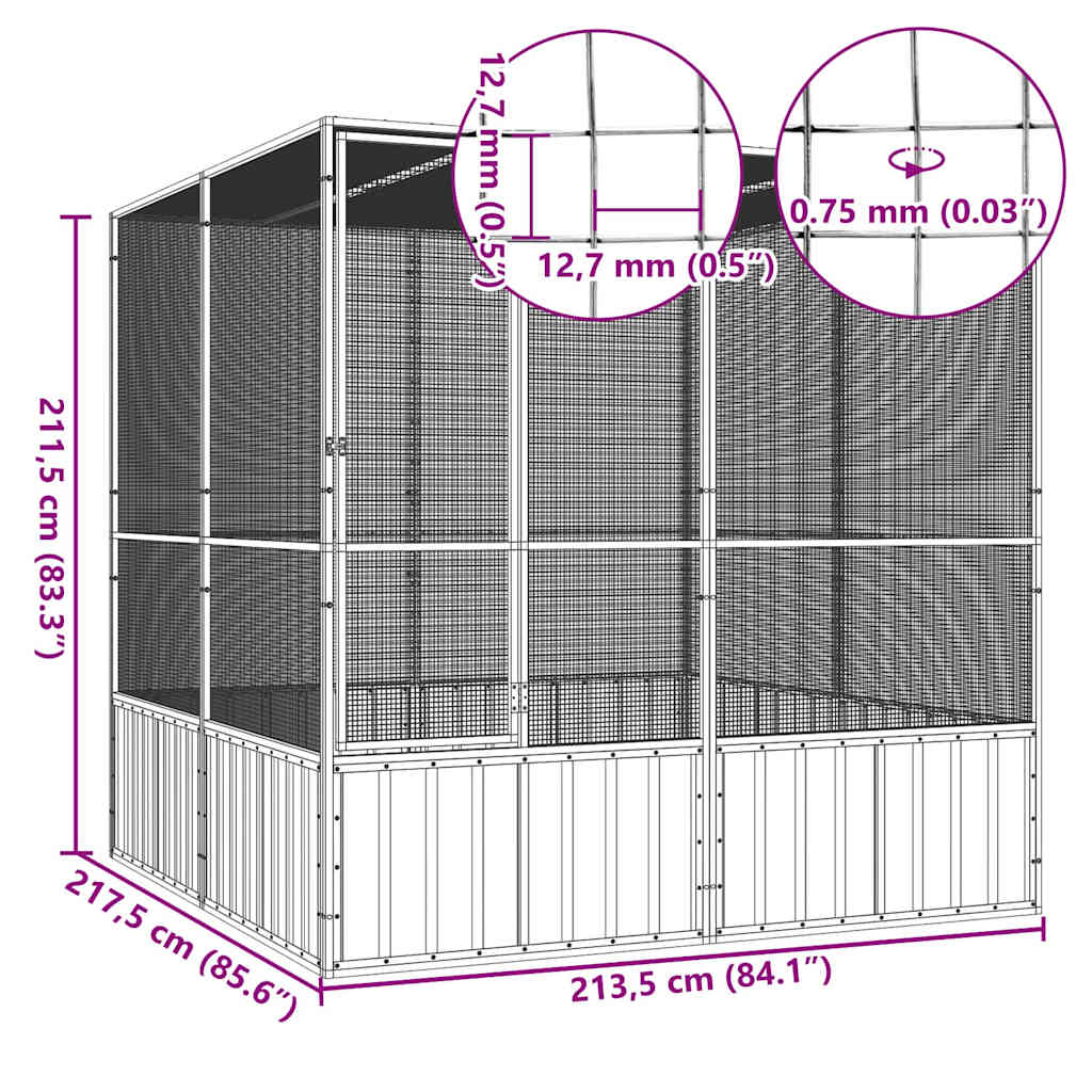 Kavez za ptice antracit 213,5x217,5x211,5 cm pocinčani čelik
