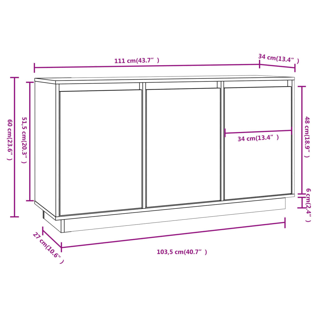 Komoda 111 x 34 x 60 cm od masivne borovine