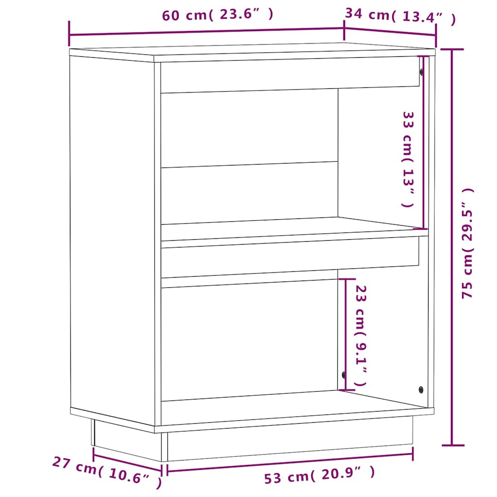 Konzolni ormarić crni 60 x 34 x 75 cm od masivne borovine