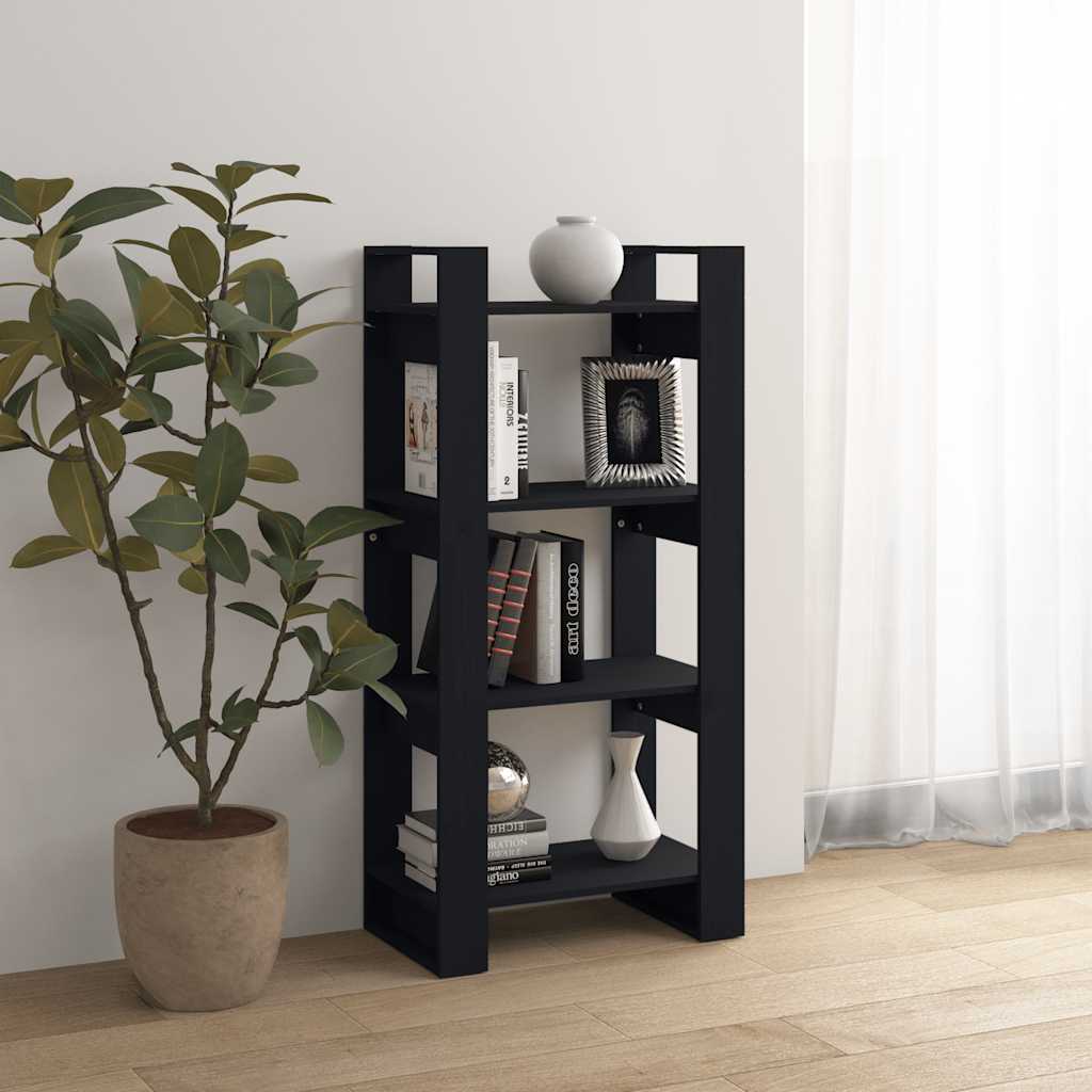 Ormarić za knjige / pregrada crni 60x35x125 cm od masivnog drva