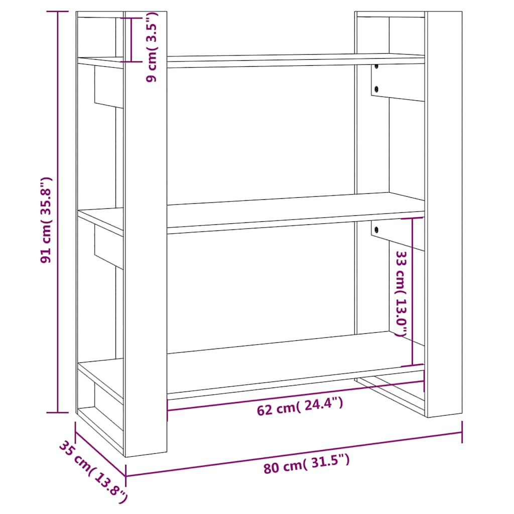 Ormar za knjige/Pregrada za sobu 80x35x91 cm Masivno drvo Bor
