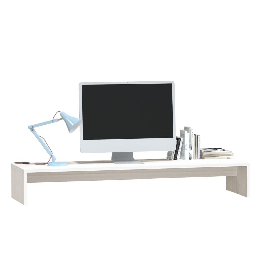 Stalak za monitor bijeli 100 x 27 x 15 cm od masivne borovine